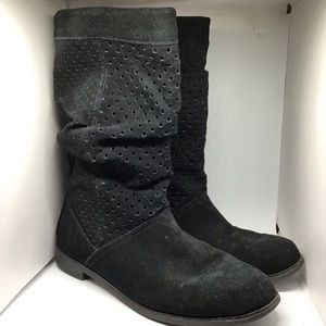 Toms Serra perforated black suede slouch boots 10